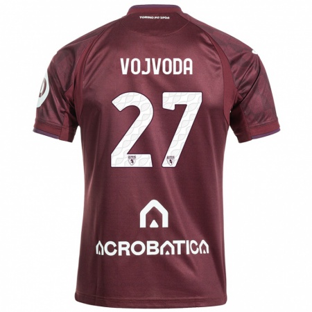 Kandiny Niño Camiseta Mërgim Vojvoda #27 Granate Blanco 1ª Equipación 2024/25 La Camisa Chile