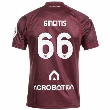 Kandiny Niño Camiseta Gvidas Gineitis #66 Granate Blanco 1ª Equipación 2024/25 La Camisa Chile