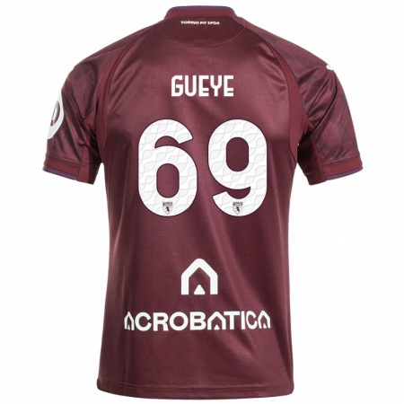 Kandiny Niño Camiseta Ousmane Gueye #69 Granate Blanco 1ª Equipación 2024/25 La Camisa Chile