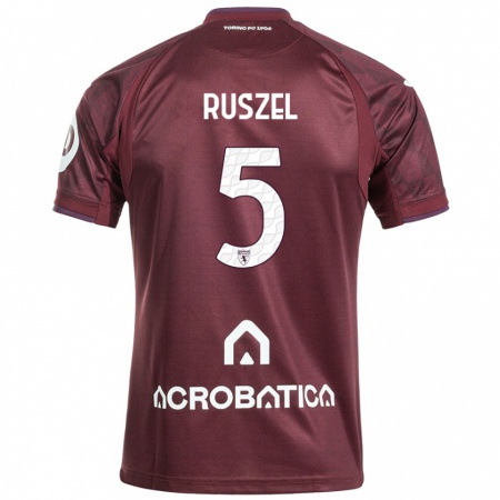 Kandiny Niño Camiseta Marcel Ruszel #5 Granate Blanco 1ª Equipación 2024/25 La Camisa Chile