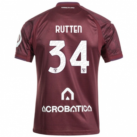 Kandiny Niño Camiseta Jill Rutten #34 Granate Blanco 1ª Equipación 2024/25 La Camisa Chile