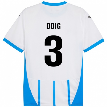 Kandiny Niño Camiseta Josh Doig #3 Blanco Azul 2ª Equipación 2024/25 La Camisa Chile