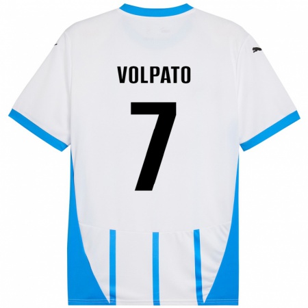 Kandiny Niño Camiseta Cristian Volpato #7 Blanco Azul 2ª Equipación 2024/25 La Camisa Chile