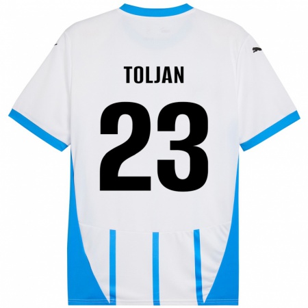 Kandiny Niño Camiseta Jeremy Toljan #23 Blanco Azul 2ª Equipación 2024/25 La Camisa Chile