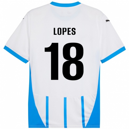 Kandiny Niño Camiseta Emerick Lopes #18 Blanco Azul 2ª Equipación 2024/25 La Camisa Chile