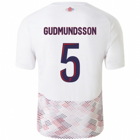 Kandiny Niño Camiseta Gabriel Gudmundsson #5 Blanco Azul Real 2ª Equipación 2024/25 La Camisa Chile