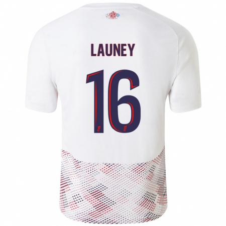 Kandiny Niño Camiseta Elisa Launey #16 Blanco Azul Real 2ª Equipación 2024/25 La Camisa Chile