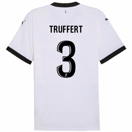 Kandiny Niño Camiseta Adrien Truffert #3 Blanco Negro 2ª Equipación 2024/25 La Camisa Chile