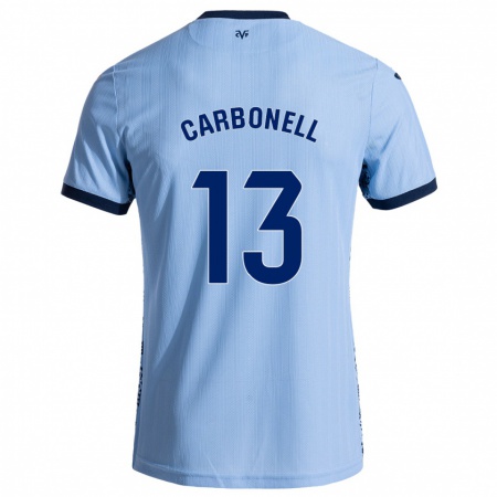 Kandiny Niño Camiseta Carmen Carbonell #13 Azul Cielo 2ª Equipación 2024/25 La Camisa Chile