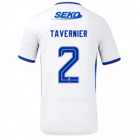 Kandiny Niño Camiseta James Tavernier #2 Blanco Azul 2ª Equipación 2024/25 La Camisa Chile