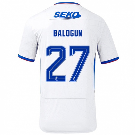 Kandiny Niño Camiseta Leon Balogun #27 Blanco Azul 2ª Equipación 2024/25 La Camisa Chile