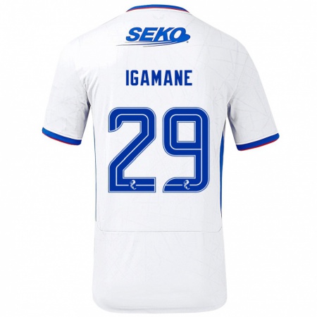 Kandiny Niño Camiseta Hamza Igamane #29 Blanco Azul 2ª Equipación 2024/25 La Camisa Chile