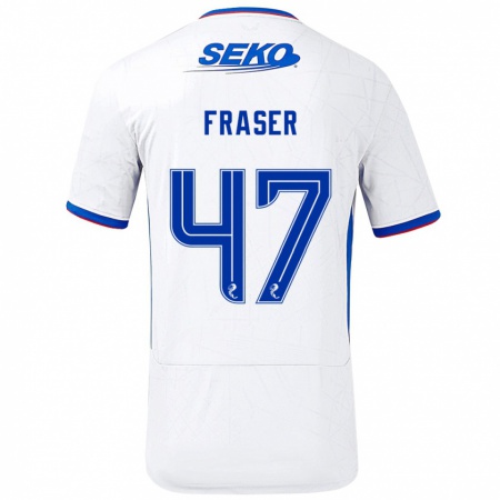 Kandiny Niño Camiseta Robbie Fraser #47 Blanco Azul 2ª Equipación 2024/25 La Camisa Chile