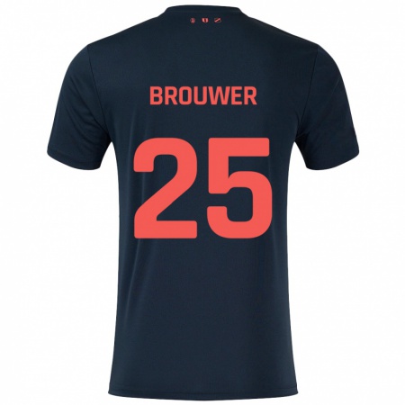 Kandiny Niño Camiseta Michael Brouwer #25 Negro Rojo 2ª Equipación 2024/25 La Camisa Chile