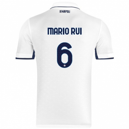 Kandiny Niño Camiseta Mário Rui #6 Blanco Azul Real 2ª Equipación 2024/25 La Camisa Chile