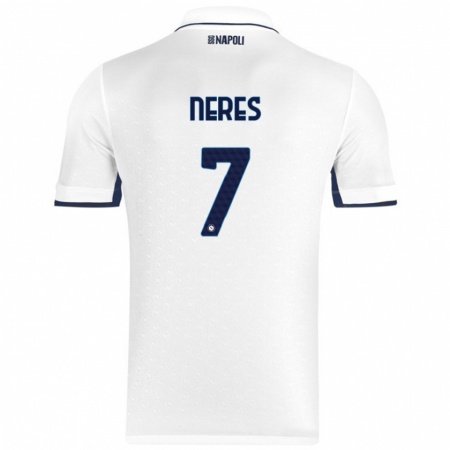 Kandiny Niño Camiseta David Neres #7 Blanco Azul Real 2ª Equipación 2024/25 La Camisa Chile