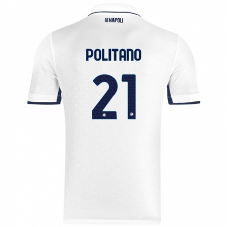 Kandiny Niño Camiseta Matteo Politano #21 Blanco Azul Real 2ª Equipación 2024/25 La Camisa Chile