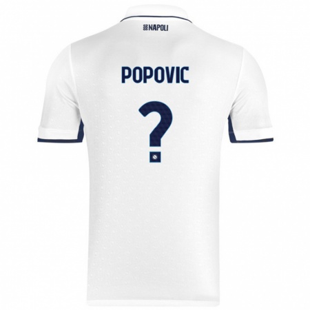 Kandiny Niño Camiseta Matija Popovic #0 Blanco Azul Real 2ª Equipación 2024/25 La Camisa Chile