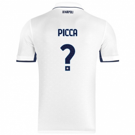 Kandiny Niño Camiseta Luigi Picca #0 Blanco Azul Real 2ª Equipación 2024/25 La Camisa Chile