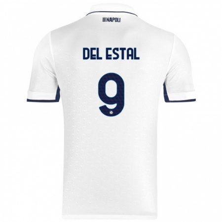 Kandiny Niño Camiseta Eli Del Estal #9 Blanco Azul Real 2ª Equipación 2024/25 La Camisa Chile