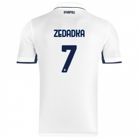 Kandiny Niño Camiseta Karim Zedadka #7 Blanco Azul Real 2ª Equipación 2024/25 La Camisa Chile