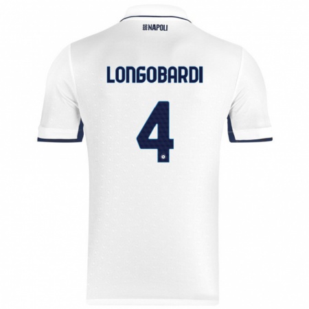 Kandiny Niño Camiseta Salvatore Longobardi #4 Blanco Azul Real 2ª Equipación 2024/25 La Camisa Chile