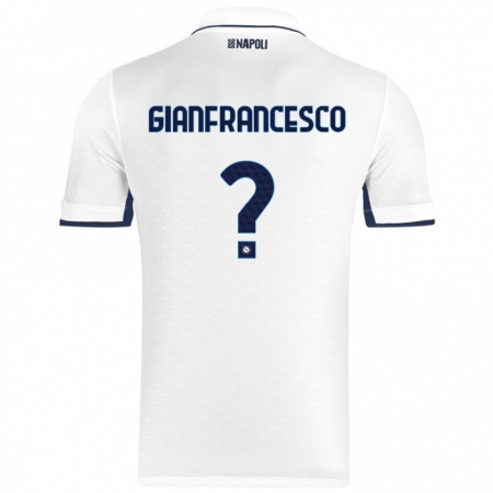 Kandiny Niño Camiseta Sergio Gianfrancesco #0 Blanco Azul Real 2ª Equipación 2024/25 La Camisa Chile