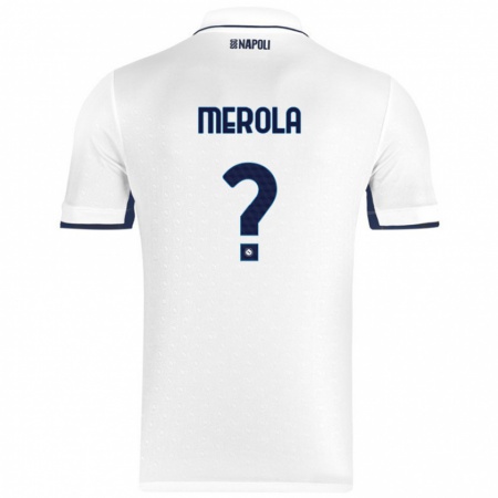 Kandiny Niño Camiseta Marco Merola #0 Blanco Azul Real 2ª Equipación 2024/25 La Camisa Chile