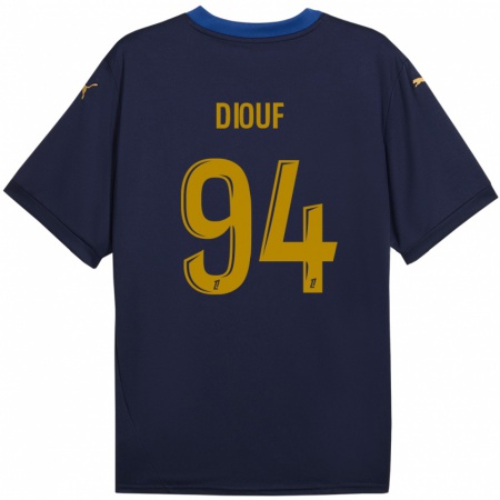 Kandiny Niño Camiseta Yehvann Diouf #94 Azul Marino Dorado 2ª Equipación 2024/25 La Camisa Chile