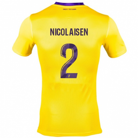 Kandiny Niño Camiseta Rasmus Nicolaisen #2 Amarillo Morado 2ª Equipación 2024/25 La Camisa Chile