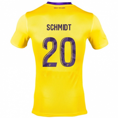 Kandiny Niño Camiseta Niklas Schmidt #20 Amarillo Morado 2ª Equipación 2024/25 La Camisa Chile