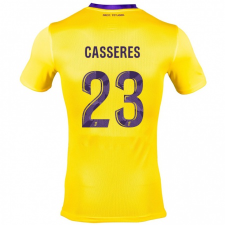 Kandiny Niño Camiseta Cristian Cásseres Jr. #23 Amarillo Morado 2ª Equipación 2024/25 La Camisa Chile