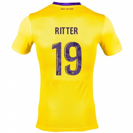 Kandiny Niño Camiseta Morgane Ritter #19 Amarillo Morado 2ª Equipación 2024/25 La Camisa Chile