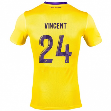 Kandiny Niño Camiseta Magalie Vincent #24 Amarillo Morado 2ª Equipación 2024/25 La Camisa Chile