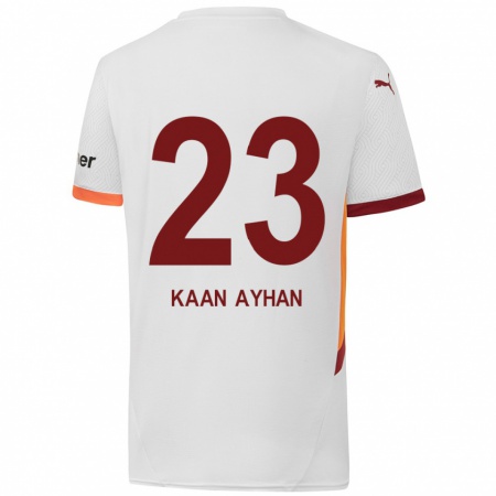 Kandiny Niño Camiseta Kaan Ayhan #23 Blanco Amarillo Rojo 2ª Equipación 2024/25 La Camisa Chile