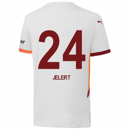 Kandiny Niño Camiseta Elias Jelert #24 Blanco Amarillo Rojo 2ª Equipación 2024/25 La Camisa Chile