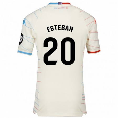 Kandiny Niño Camiseta Sergio Esteban #20 Blanco Rojo Azul 2ª Equipación 2024/25 La Camisa Chile