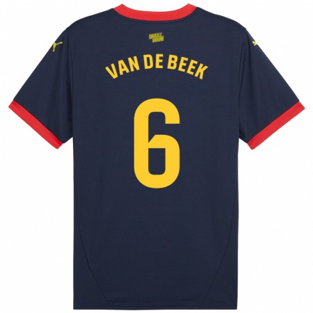 Kandiny Niño Camiseta Donny Van De Beek #6 Azul Marino Rojo 2ª Equipación 2024/25 La Camisa Chile