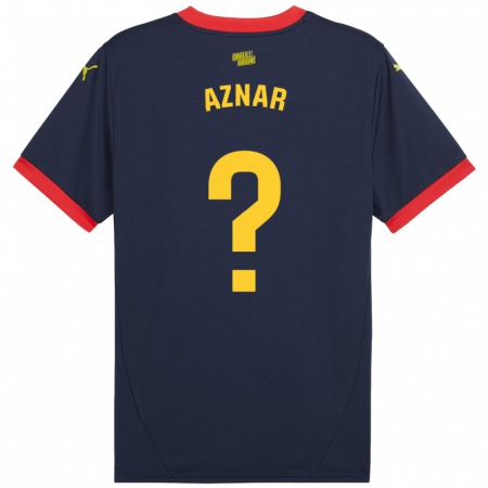 Kandiny Niño Camiseta Marc Aznar #0 Azul Marino Rojo 2ª Equipación 2024/25 La Camisa Chile