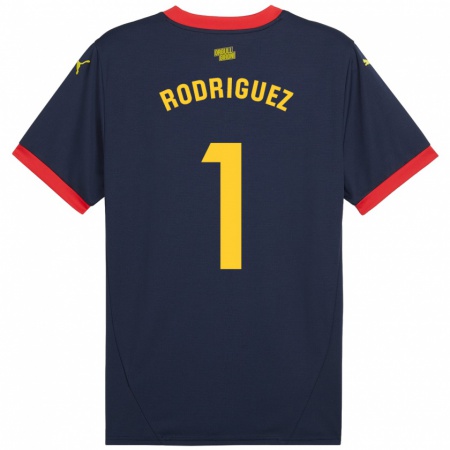 Kandiny Niño Camiseta Maria Rodríguez #1 Azul Marino Rojo 2ª Equipación 2024/25 La Camisa Chile