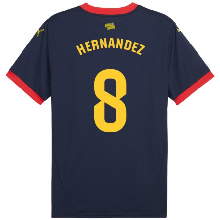 Kandiny Niño Camiseta Sofia Hernández #8 Azul Marino Rojo 2ª Equipación 2024/25 La Camisa Chile