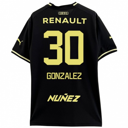 Kandiny Niño Camiseta Ángel González #30 Negro Amarillo 2ª Equipación 2024/25 La Camisa Chile