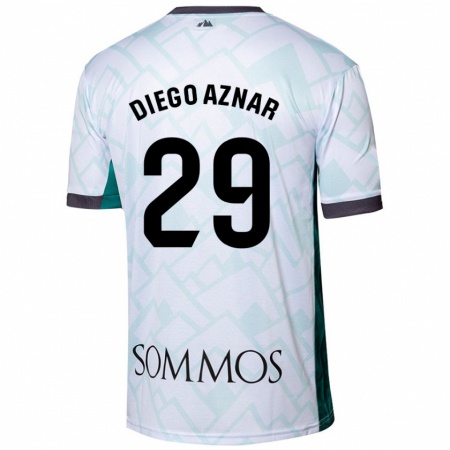 Kandiny Niño Camiseta Diego Aznar #29 Blanco Verde 2ª Equipación 2024/25 La Camisa Chile