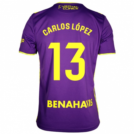 Kandiny Niño Camiseta Carlos López #13 Púrpura Amarillo 2ª Equipación 2024/25 La Camisa Chile