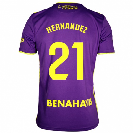 Kandiny Niño Camiseta Juan Hernández #21 Púrpura Amarillo 2ª Equipación 2024/25 La Camisa Chile