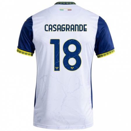 Kandiny Niño Camiseta Davide Casagrande #18 Blanco Azul 2ª Equipación 2024/25 La Camisa Chile