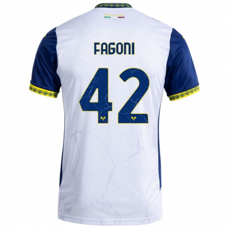 Kandiny Niño Camiseta Marco Fagoni #42 Blanco Azul 2ª Equipación 2024/25 La Camisa Chile