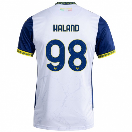 Kandiny Niño Camiseta Benedicte Iversen Håland #98 Blanco Azul 2ª Equipación 2024/25 La Camisa Chile