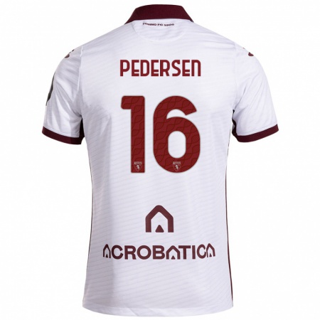 Kandiny Niño Camiseta Marcus Pedersen #16 Blanco Granate 2ª Equipación 2024/25 La Camisa Chile