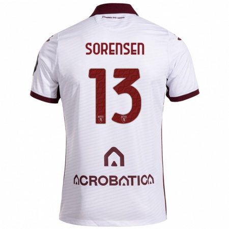 Kandiny Niño Camiseta Ben Sørensen #13 Blanco Granate 2ª Equipación 2024/25 La Camisa Chile